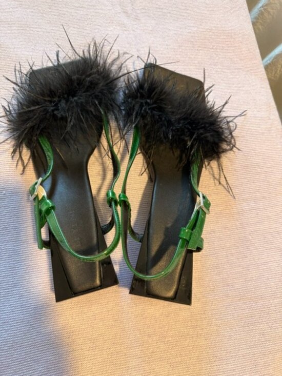 Jeffrey Campbell Shoes - Jeffrey Campbell Green Patent Feather Geometric Heel Sandals Size Approx. 8